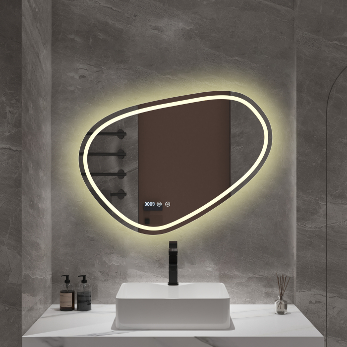 Oglindă baie cu LED și funcție dezaburire 60×80 cm – Touch, 3 culori, ceas digital - 112 [3]