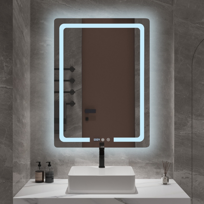 Oglindă baie cu LED și funcție dezaburire 60×80 cm – Touch, 3 culori, ceas digital - 1127 [2]