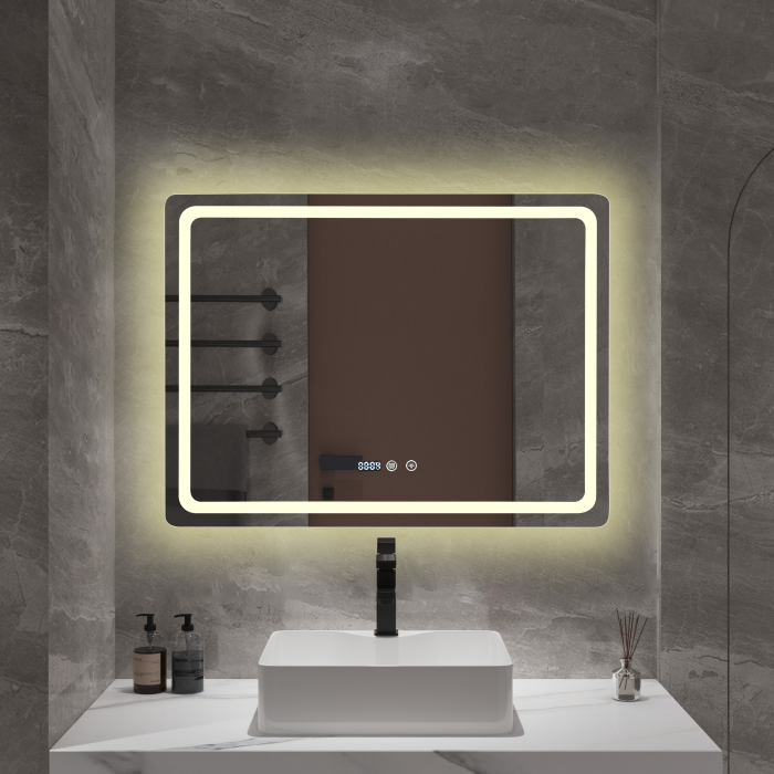 Oglindă baie cu LED și funcție dezaburire 60×80 cm – Touch, 3 culori, ceas digital - 1178 [3]