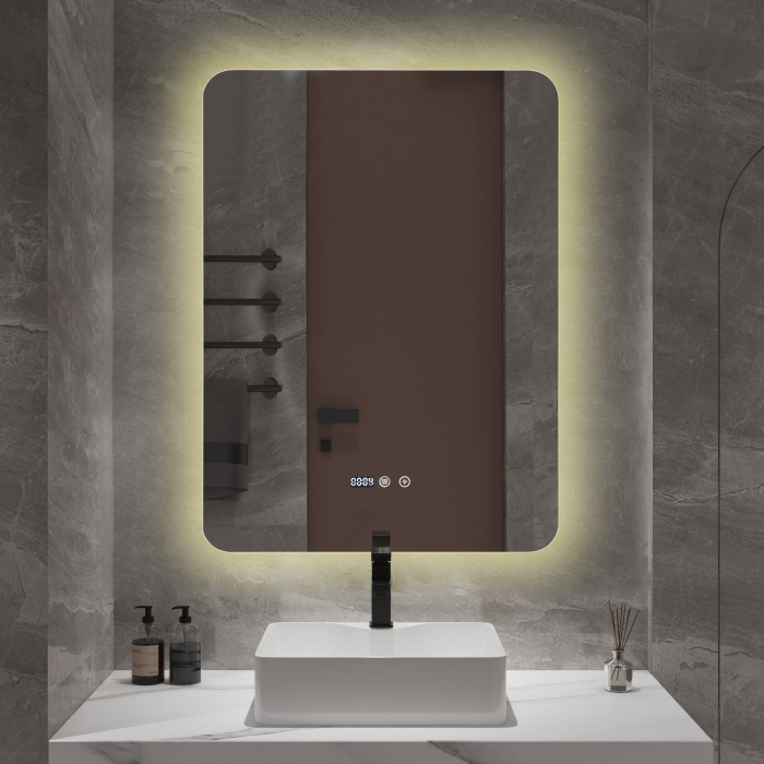 Oglindă baie cu LED și funcție dezaburire 60×80 cm – Touch, 3 culori, ceas digital - 42 [3]