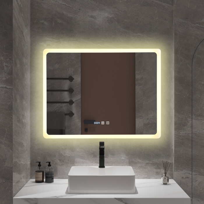 Oglindă baie cu LED și funcție dezaburire 60×80 cm – Touch, 3 culori, ceas digital - 1007 [3]