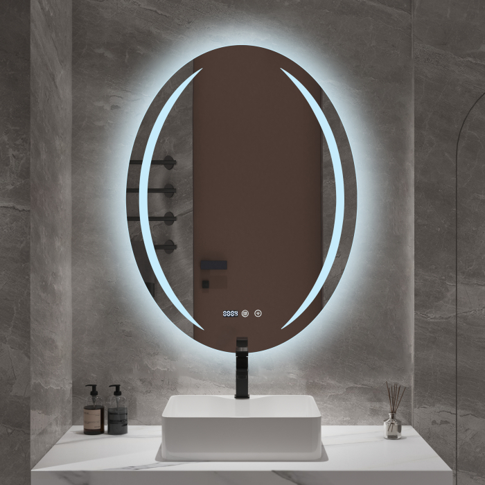 Oglindă LED ovală cu funcție de dezaburire 60×80 cm – Touch, 3 culori, ceas digital - 1153 [3]