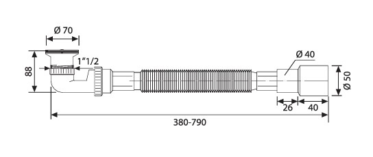Scurgere cadita dus cu ventil Ø70, intrare 1”1/2, ieșire Ø40-50 5018 [2]