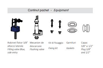 Set mecanism wc evacuare apa cu buton cu descarcare unica si robinet flotor cu alimentare laterala 3/8” Eurociere 1402B [2]