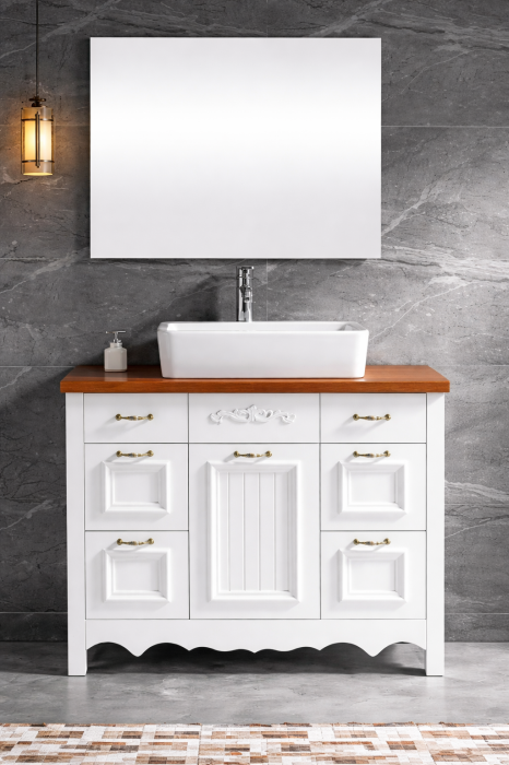 Set Mobilier Baie  100 cm din PVC cu Lavoar Ceramic și Oglindă LED - 2902 [2]