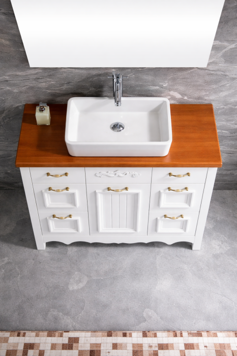 Set Mobilier Baie  100 cm din PVC cu Lavoar Ceramic și Oglindă LED - 2902 [3]