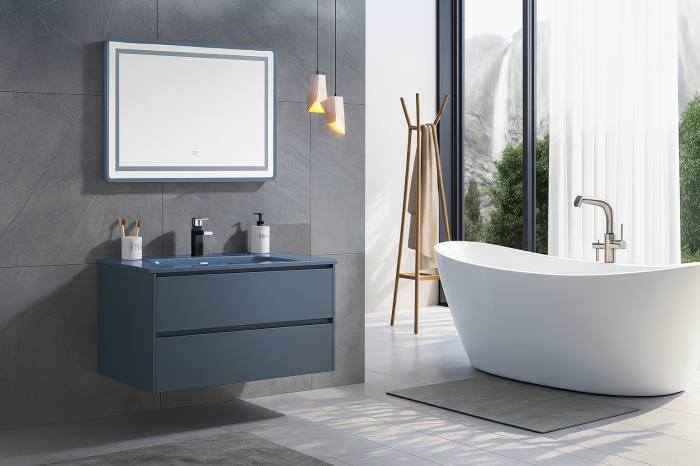 Set Mobilier Baie 80 cm – Design Modern cu Lavoar din Sticlă și Mobilier din PVC GGS24 [3]