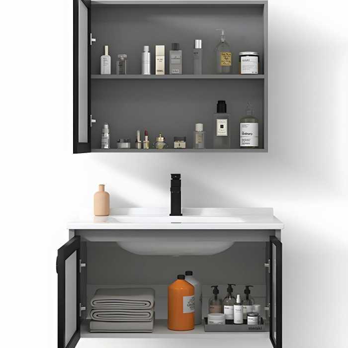 Set Mobilier Aluminiu 80CM cu lavoar si oglinda LED GGS47 [4]