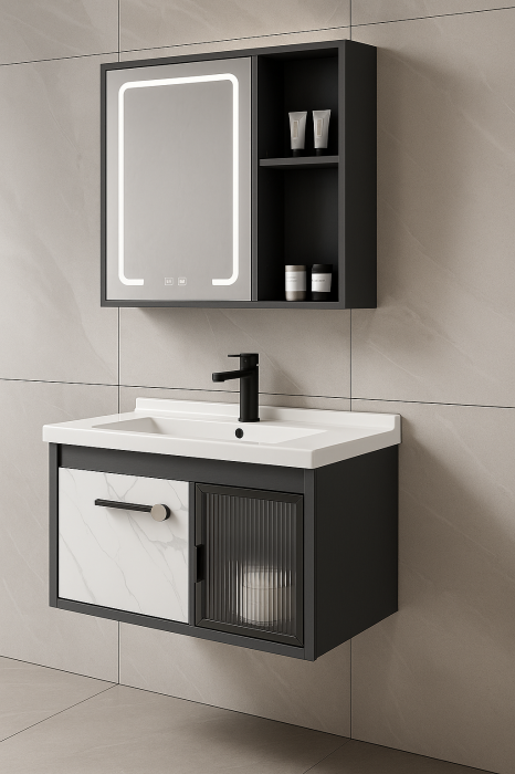 Set Mobilier Aluminiu 80CM cu lavoar si oglinda LED GGS47 [2]