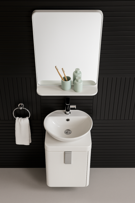 Set Mobilier Baie Compact 45x53 Alb mat – Lavoar Ceramic & Oglindă cu Raft 2969 [3]
