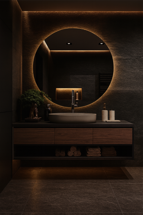 Set mobilier baie suspendat din lemn mdf+piatra compozita 120 cm cu lavoar și oglindă LED - 2805 [1]