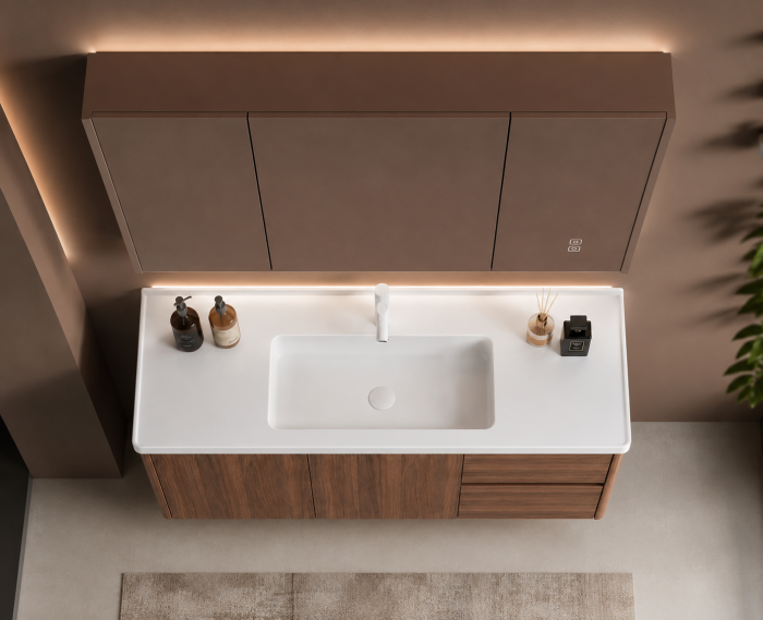 Set mobilier baie suspendat 100 cm cu lavoar și oglindă LED inteligentă cu dezaburire și dulap – GGS123 [4]