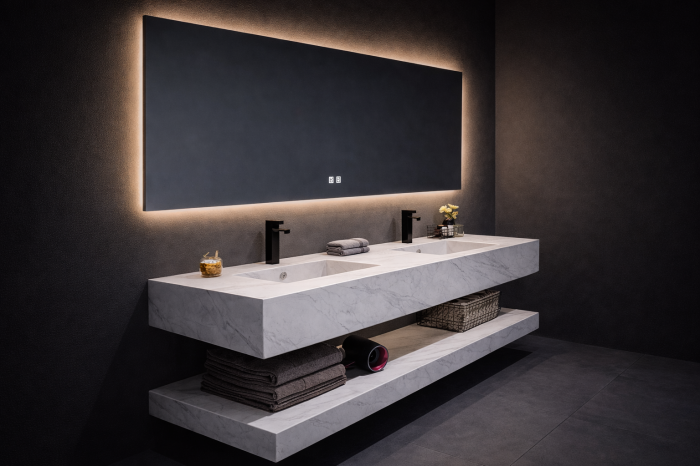 Set Mobilier Baie Suspendat Dublu 160 cm din Piatră Sinterizată cu Oglindă LED - YB160-B [3]