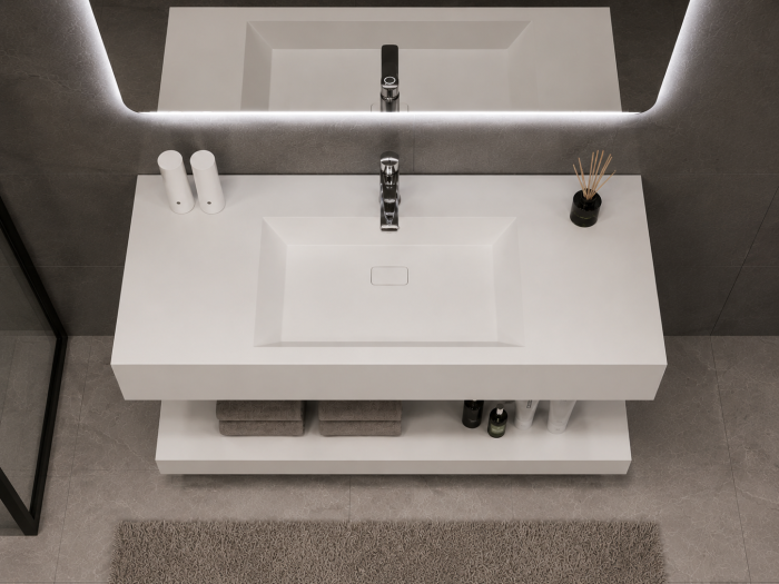 Set Mobilier Baie Suspendat 80 cm din Piatră Sinterizata cu Oglindă LED – RW8050-PW [5]