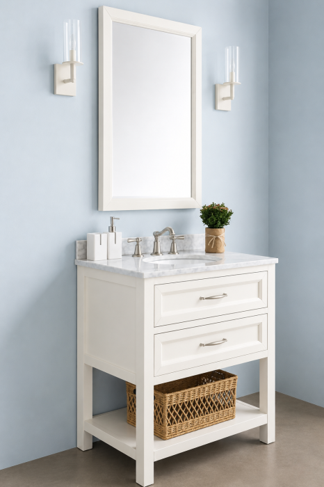 Set mobilier baie suspendat alb/crem 80 cm cu lavoar și oglindă - 2935 [2]