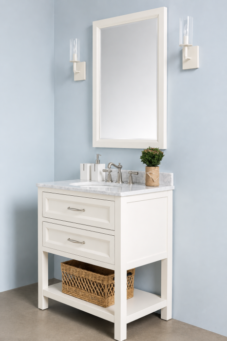 Set mobilier baie suspendat alb/crem 80 cm cu lavoar și oglindă - 2935 [3]
