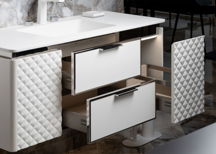 Set mobilier baie suspendat alb mat 120 cm cu lavoar, oglindă LED si corp lateral suspendat - 2876 [4]