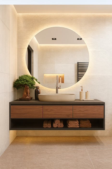 Set mobilier baie suspendat din lemn mdf+piatra sinterizata 120 cm cu lavoar și oglindă LED - 2805 [3]