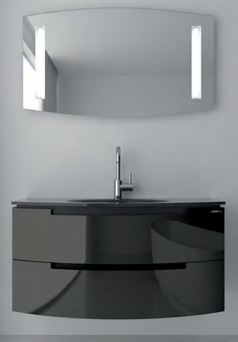 Set Mobilier Baie Negru lucios 80 cm – Corp PVC, Lavoar Sticlă și Oglindă LED 2247 [1]