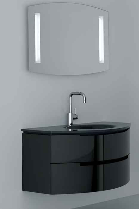 Set Mobilier Baie Negru lucios 80 cm – Corp PVC, Lavoar Sticlă și Oglindă LED 2247 [2]