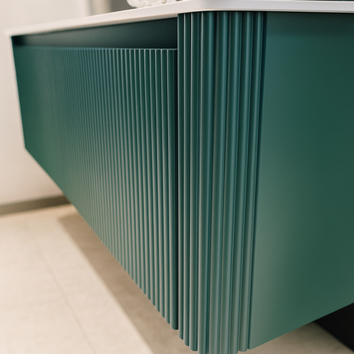 Set mobilier baie suspendat verde din PVC 100 cm cu lavoar și oglindă LED - 2928 [2]