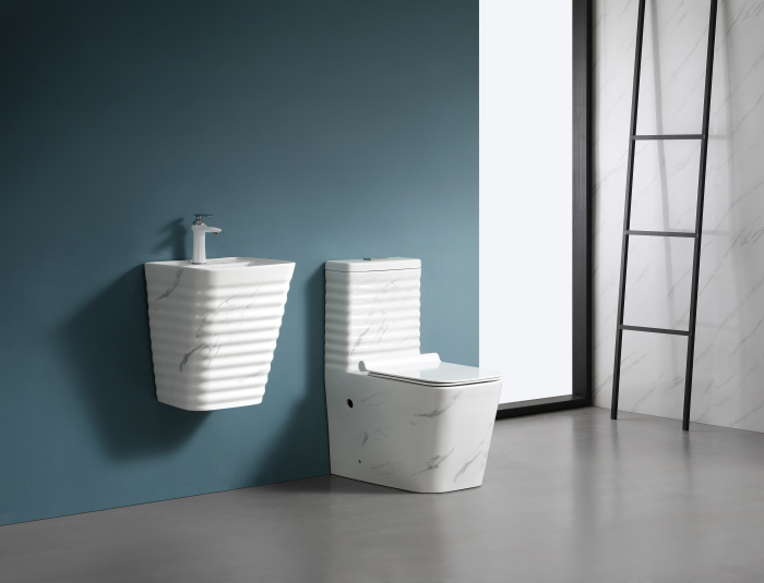Set vas wc cu capac slim, montare pe podea, rimless, evacuare laterala, 64 x 36 x 80 cm T2079UG [2]
