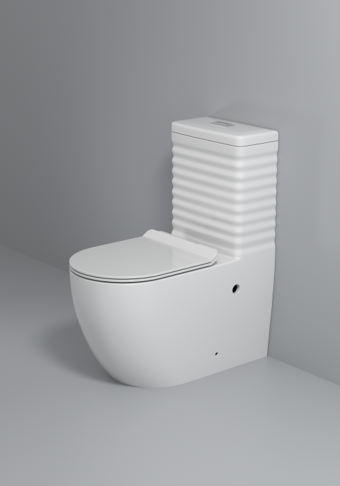 Set vas wc cu capac slim, montare pe podea, rimless, evacuare laterala,  68 x 37 x 80 cm T2127 [2]
