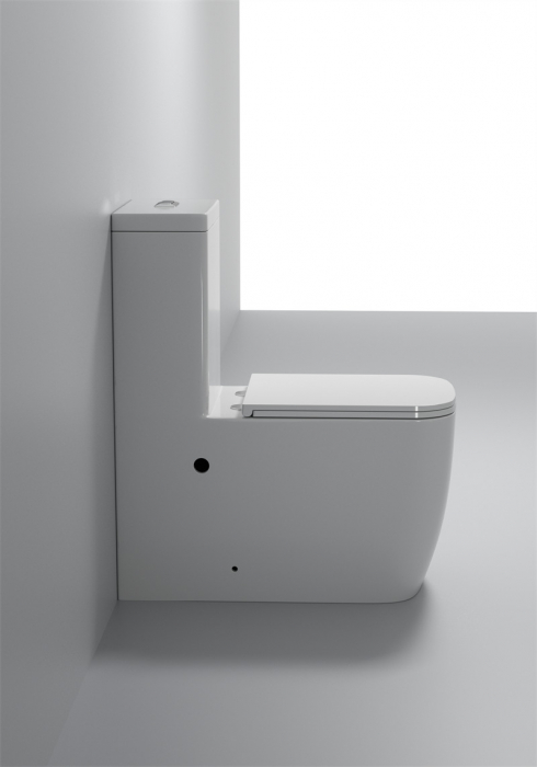 Set vas wc cu capac slim, montare pe podea, rimless, evacuare laterala, alb 64 x 36 x 80 cm T2214 [2]