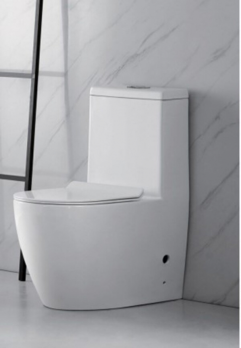 Set vas wc cu capac slim, montare pe podea, rimless, evacuare laterala, alb 68 x 37 x 80 cm T2075 [3]
