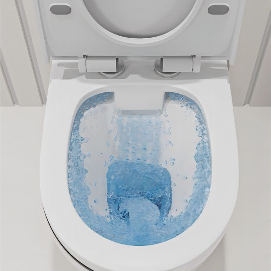 Set vas wc cu capac slim, montare pe podea, rimless, evacuare laterala, alb/auriu 68 x 36 x 78 cm T2130WG [4]
