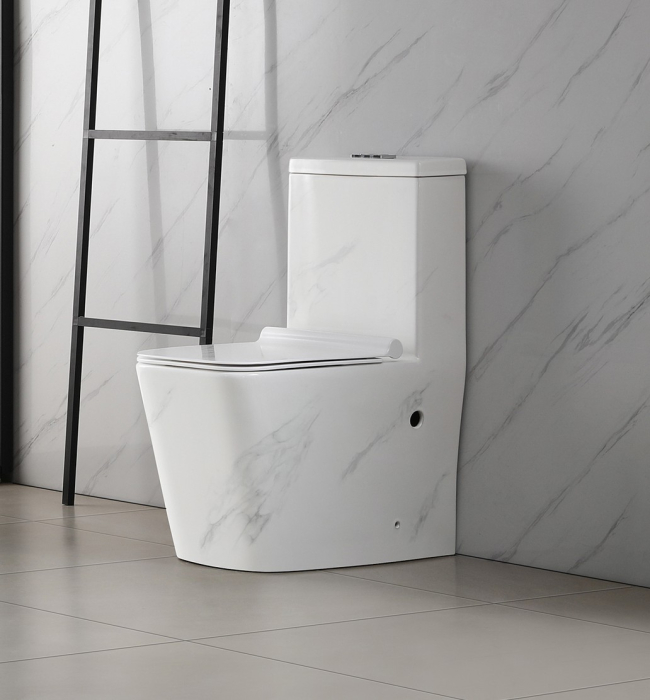 Set vas wc cu capac slim, montare pe podea, rimless, evacuare laterala, alb/gri 64 x 36 x 80 cm T2073UG [2]
