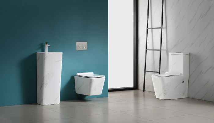 Set vas wc cu capac slim, montare pe podea, rimless, evacuare laterala, alb/gri 64 x 36 x 80 cm T2073UG [4]