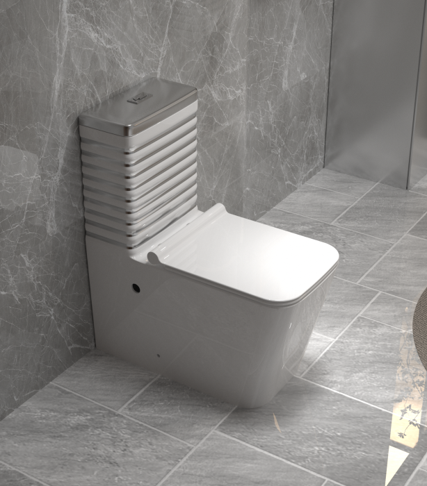 Set vas wc cu capac slim, montare pe podea, rimless, evacuare laterala, alb/gri 64 x 36 x 80 cm T2079WS [1]