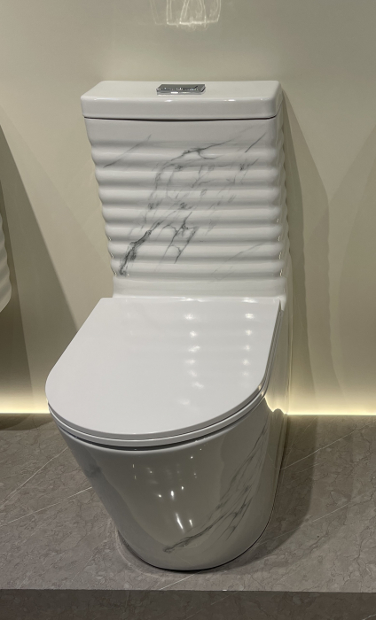 Set vas wc cu capac slim, montare pe podea, rimless, evacuare laterala, alb/gri 68 x 37 x 80 cm T2126UG [3]