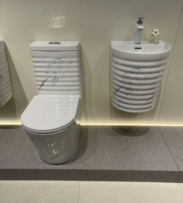 Set vas wc cu capac slim, montare pe podea, rimless, evacuare laterala, alb/gri 68 x 37 x 80 cm T2126UG [4]