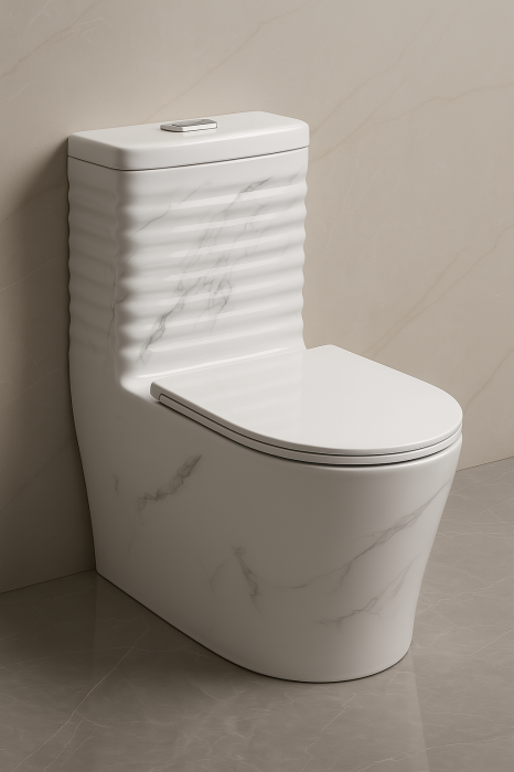 Set vas wc cu capac slim, montare pe podea, rimless, evacuare laterala, alb/gri 68 x 37 x 80 cm T2126UG [2]