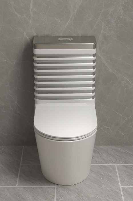 Set vas wc cu capac slim, montare pe podea, rimless, evacuare laterala, alb/gri 68 x 37 x 80 cm T2126WS [3]