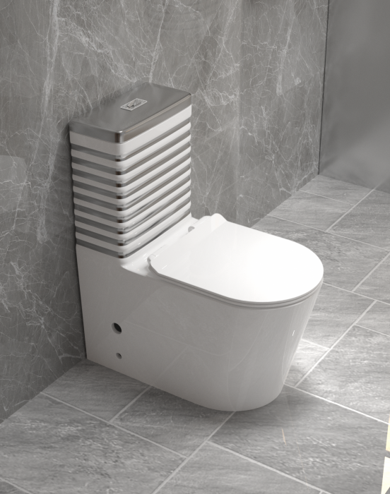 Set vas wc cu capac slim, montare pe podea, rimless, evacuare laterala, alb/gri 68 x 37 x 80 cm T2126WS [1]