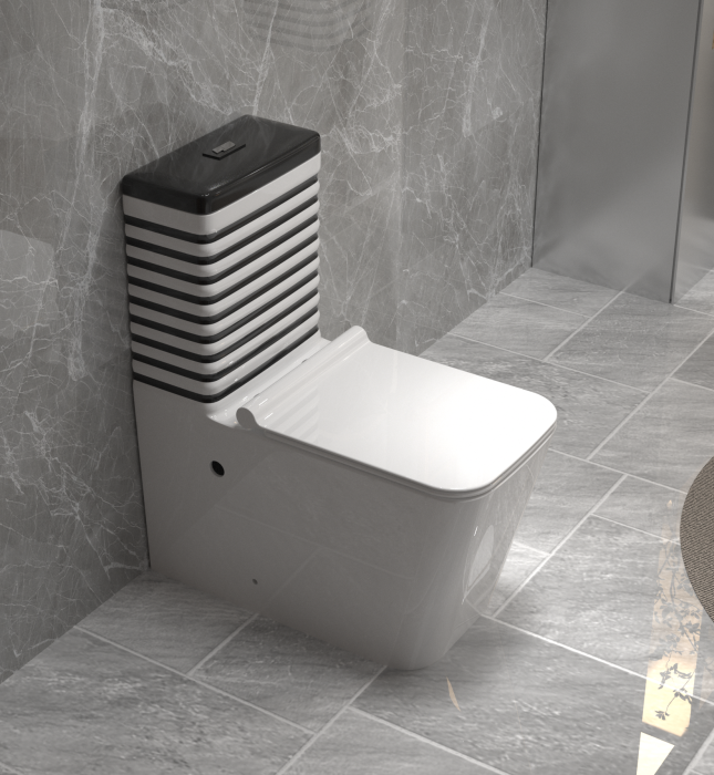 Set vas wc cu capac slim, montare pe podea, rimless, evacuare laterala, alb/negru 64 x 36 x 80 T2079WB [1]