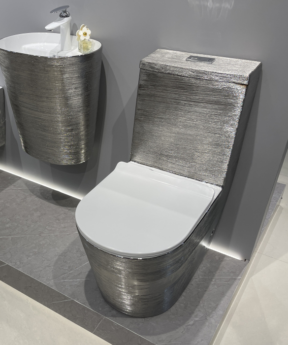 Set vas WC cu capac slim, montare pe podea, Rimless, evacuare laterală, finisaj argintiu 68 × 37 × 80 cm - T2123EDS [4]