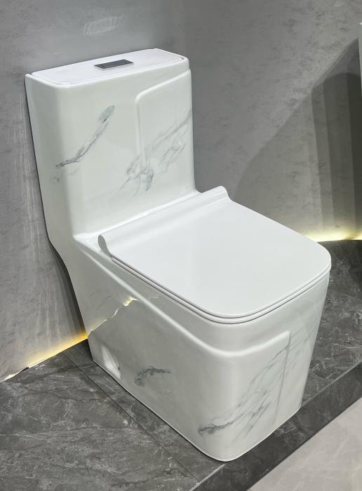 Set vas wc cu capac slim, montare pe podea, rimless, evacuare laterala, finisaj marmura 68 x 36 x 78 cm T2130UG [1]