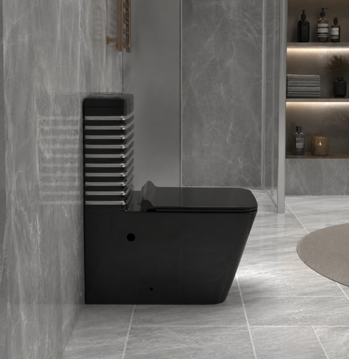 Set vas wc cu capac slim, montare pe podea, rimless, evacuare laterala, negru/gri 64 x 36 x 80 cm T2079BS [4]