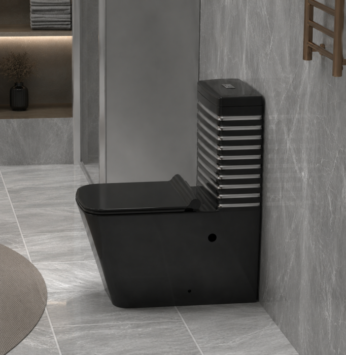 Set vas wc cu capac slim, montare pe podea, rimless, evacuare laterala, negru/gri 64 x 36 x 80 cm T2079BS [5]