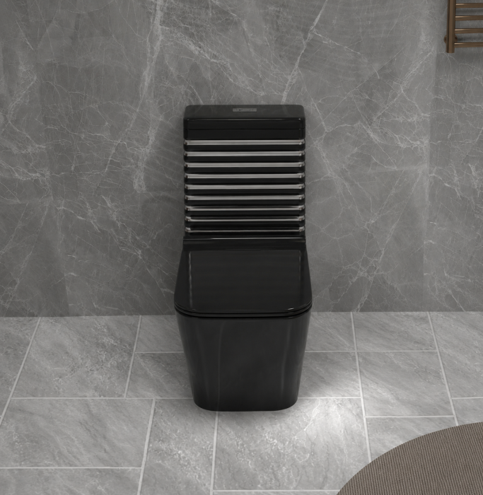 Set vas wc cu capac slim, montare pe podea, rimless, evacuare laterala, negru/gri 64 x 36 x 80 cm T2079BS [3]