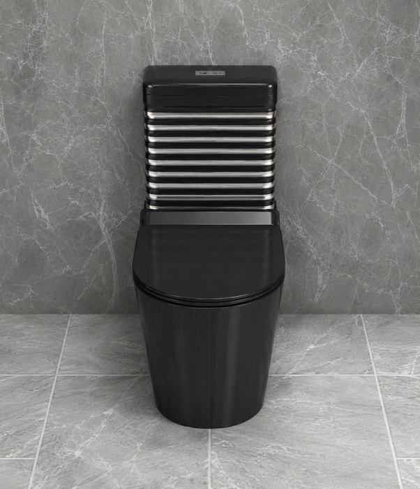 Set vas wc cu capac slim, montare pe podea, rimless, evacuare laterala, negru/gri 68 x 37 x 80 cm  T2126BS [3]