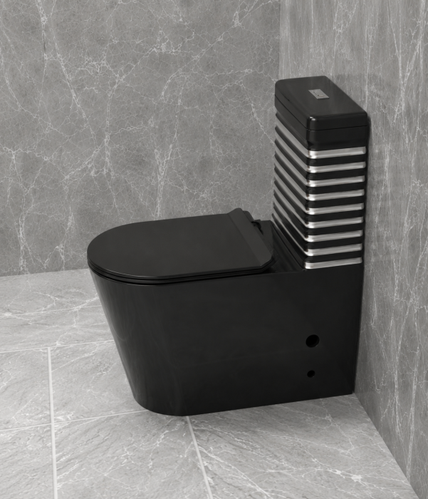 Set vas wc cu capac slim, montare pe podea, rimless, evacuare laterala, negru/gri 68 x 37 x 80 cm  T2126BS [4]