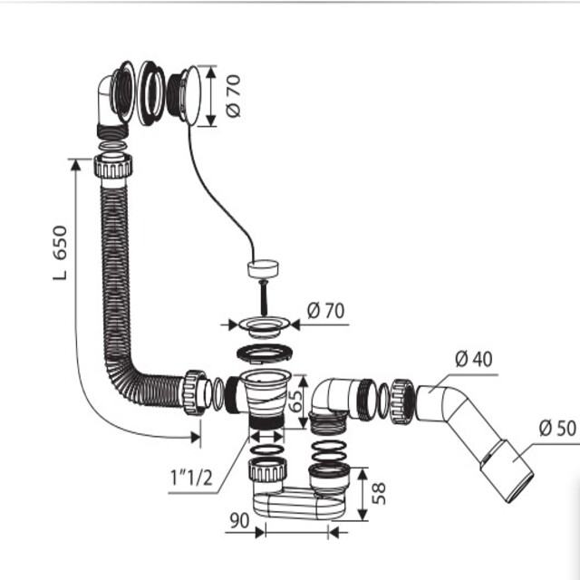 Sifon cada cu preaplin lant si dop 500 mm iesire Ø40-50 Eurociere 5012PL [2]