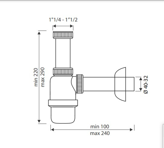 Sifon pentru lavoar 1”1/4 - 1”1/2 cu pahar decantor,fara ventil, iesire Ø32-40 5100 [2]