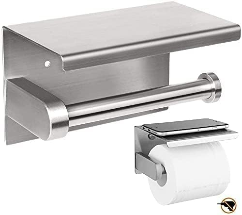 Suport hartie igienica cu raft telefon, inox, argintiu, montaj prin insurubare/ lipire 14 x 10 cm [3]