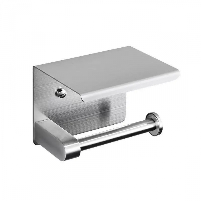 Suport hartie igienica cu raft telefon, inox, argintiu, montaj prin insurubare/ lipire 14 x 10 cm [1]